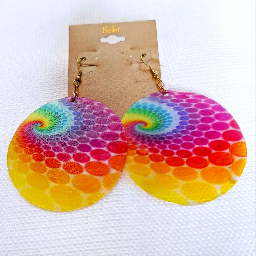 Ballet brand "Pride In A Shell" Rainbow Color shell earrings.